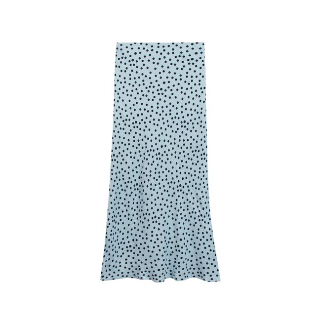 Jupe longue trapèze bleu ciel <span itemprop=