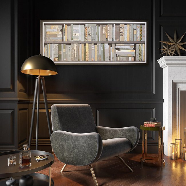 122x52cm On the Bookshelf Framed Print, multi-coloured, SO'HOME
