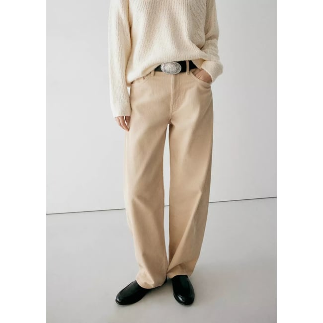 Pantalon ballon en velours côtelé écru <span itemprop=