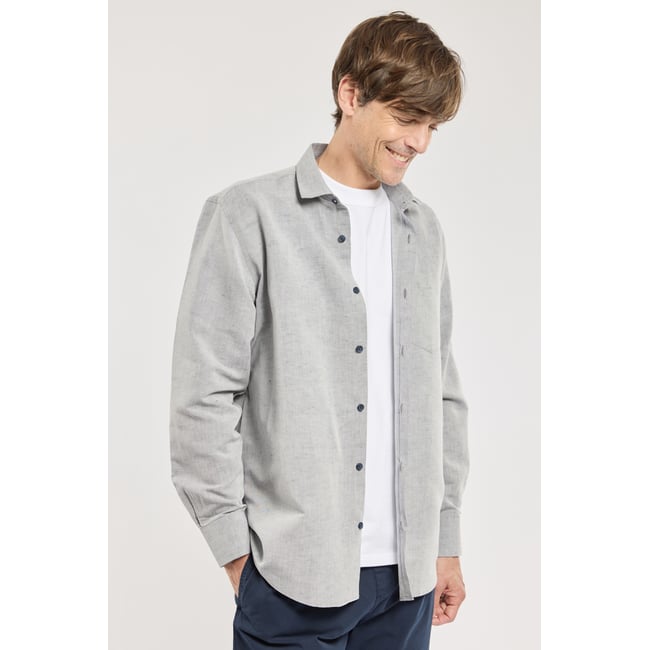 Chemise avec poche - lin et coton medium grey <span itemprop=
