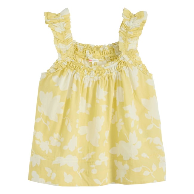 Débardeur en coton jaune floral avec une coupe ample et un col rond jaune <span itemprop=