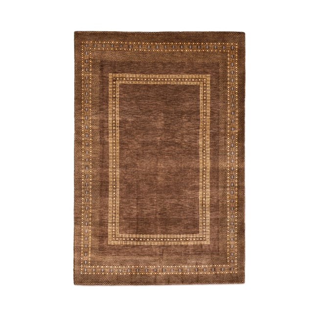 Tapis gabbeh Fabia noué main en laine Couleur marron <span itemprop=