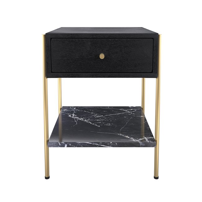 Table de chevet 1 tiroir en bois et métal - DOORI Couleur bois teinté noir et métal doré <span itemprop=