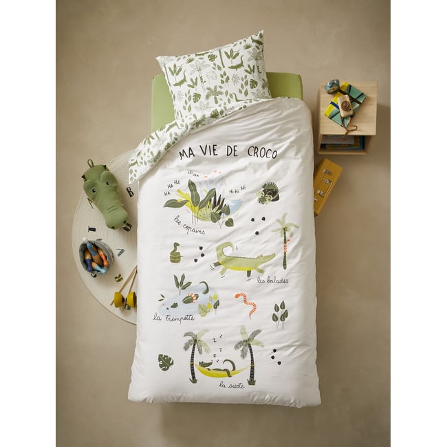 Parure housse de couette et taie d'oreiller TREK multicolore <span itemprop=