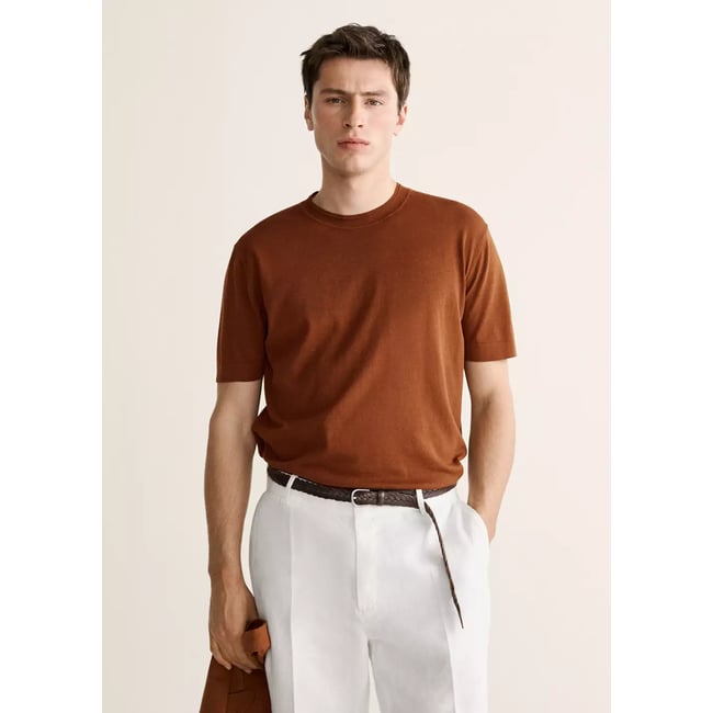 T-shirt maille fine coton orange brûlé <span itemprop=