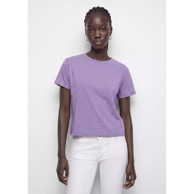 T-shirt coton rayures fines lilas <span itemprop=
