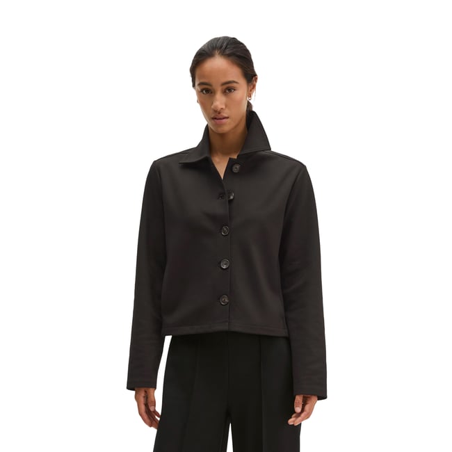 Veste en jersey, coupe regular, courte en interlock doux noir <span itemprop=