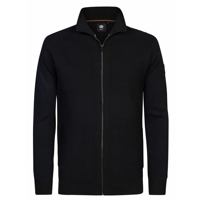 Cotton Zipped Cardigan with High Neck, navy blue, PETROL INDUSTRIES