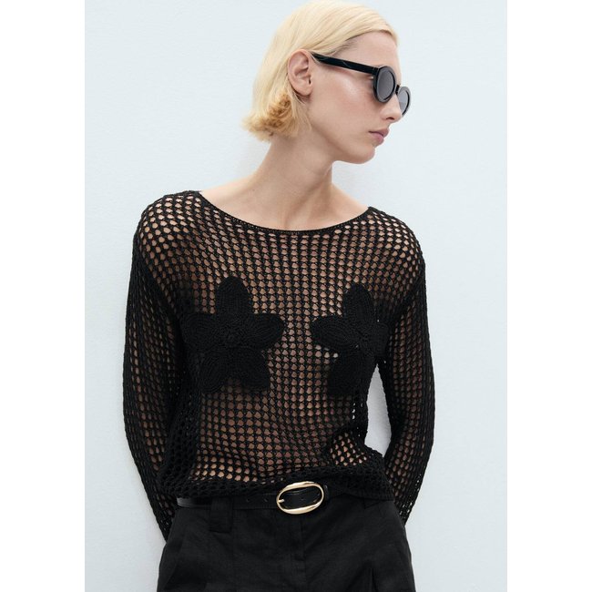 Pull-over brodé maille noir <span itemprop=