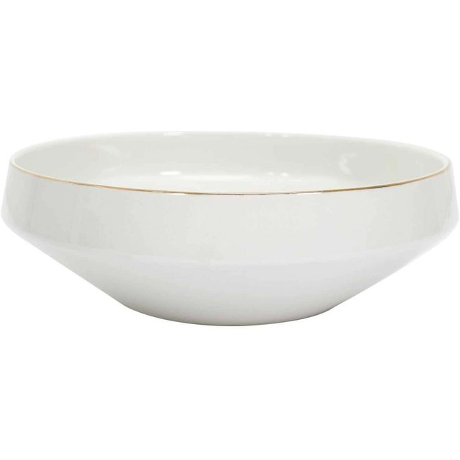 Saladier en porcelaine liseré doré 25 cm Couleur blanc <span itemprop=