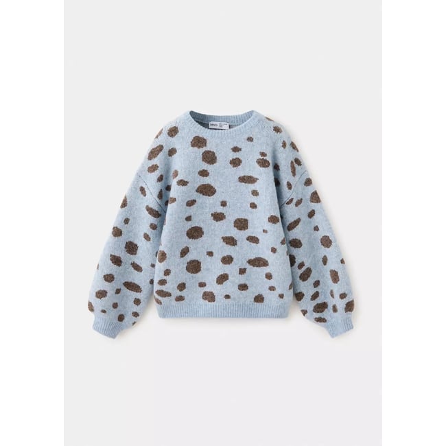 Pull-over maille imprimé animal bleu ciel <span itemprop=