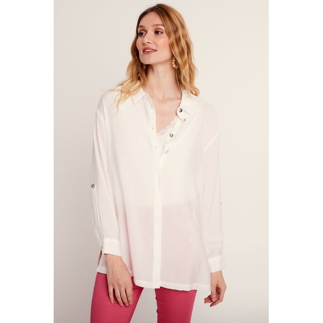 Chemise manches longues ecru <span itemprop=