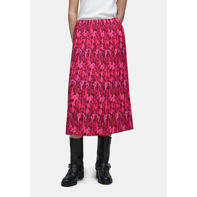 Falda evasé estampada de largo medio rosa <span itemprop=