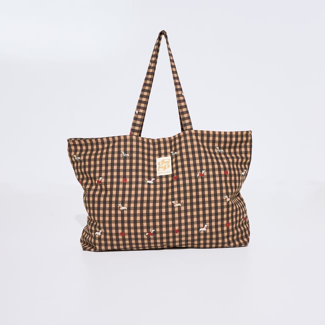Sac cabas grand format motifs marron <span itemprop=