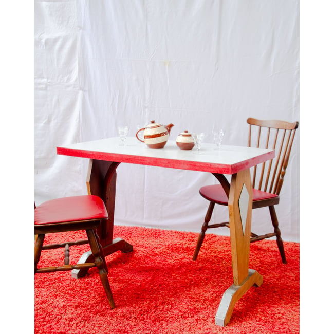Table à manger bistro en formica et bois Denise N°1369 - Bon état Couleur gris <span itemprop=