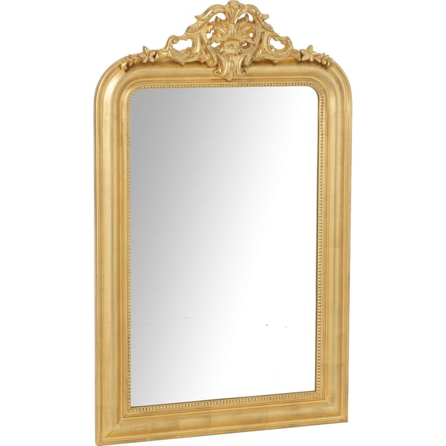 Miroir mural rectangulaire en bois finition classique Couleur doré bois sculpté élégant <span itemprop=