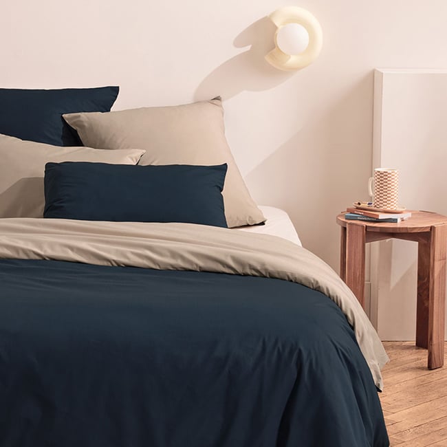 Parure de lit bicolore en percale de coton bio, taies rectangulaires, LES ESSENTIELS - A DEMAIN