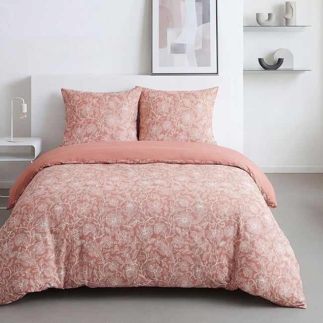 Parure de lit imprimé Floral SUNSHINE COLETTE rose <span itemprop=