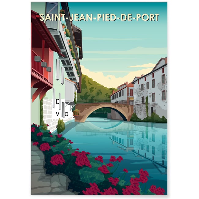 Affiche ville Saint-Jean-Pied-de-Port Couleur blanc <span itemprop=
