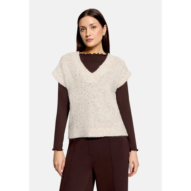 pull sans manches à encolure en v light beige melange <span itemprop=