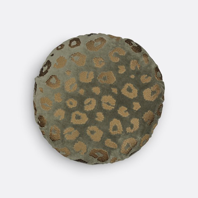 Coussin rond en velours brodé, Thelma kaki <span itemprop=