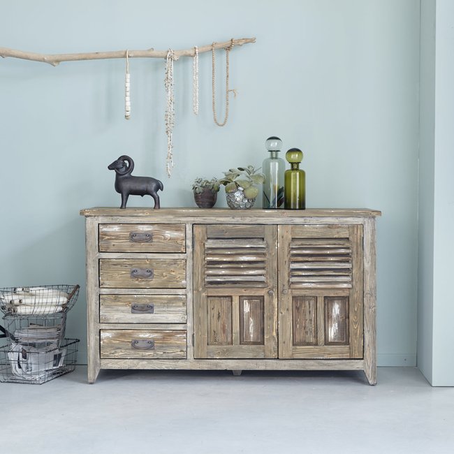 Buffet en pin recyclé massif 140 cm  VICTOR Couleur gris <span itemprop=