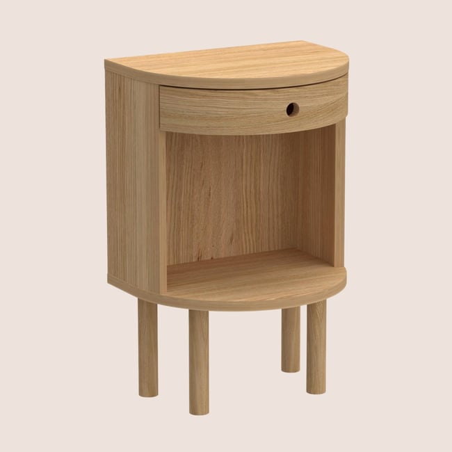 Table de chevet demi-cercle 1 tiroir 1 niche - MACON Couleur naturel <span itemprop=