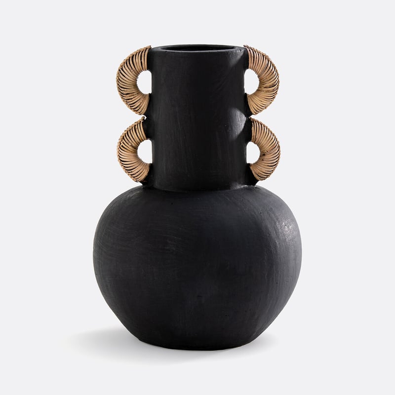 La Redoute Interieurs Schmuckvase Kuro, Keramik Und Rattan, H. 41,5 Cm
