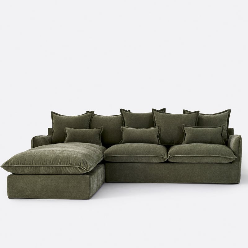 Ecksofa Odna Links, Abnehmbarer Bezug, 4-sitzer, Polyester Meliert