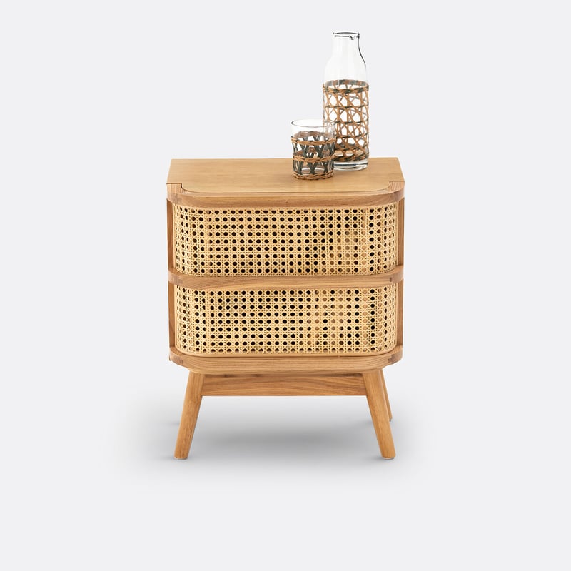 Nachttisch Laora Mit 1 Rattanschublade