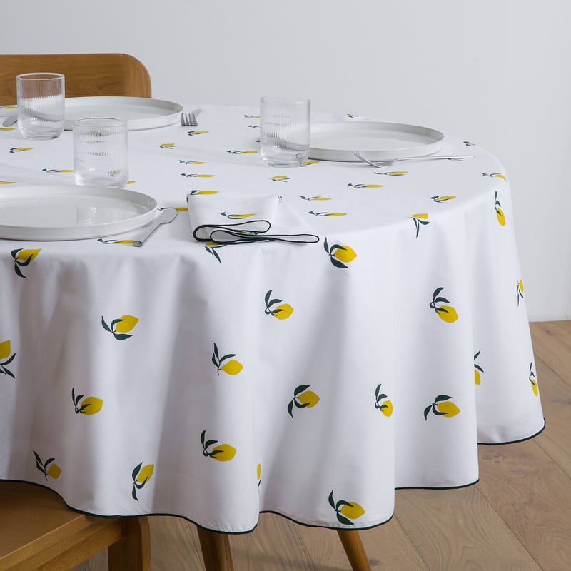 La Redoute Interieurs Bedruckte Runde Tischdecke, Baumwolle, Zitrone