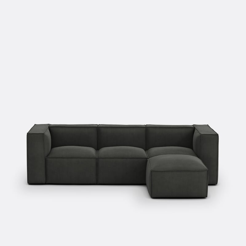 Modulares 3-sitzer-sofa Und Hocker Seven, Cordsamt
