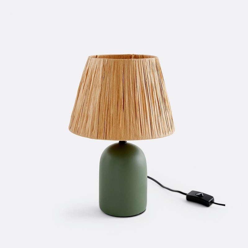 Tischlampe Doblio, Keramik Und Raffia