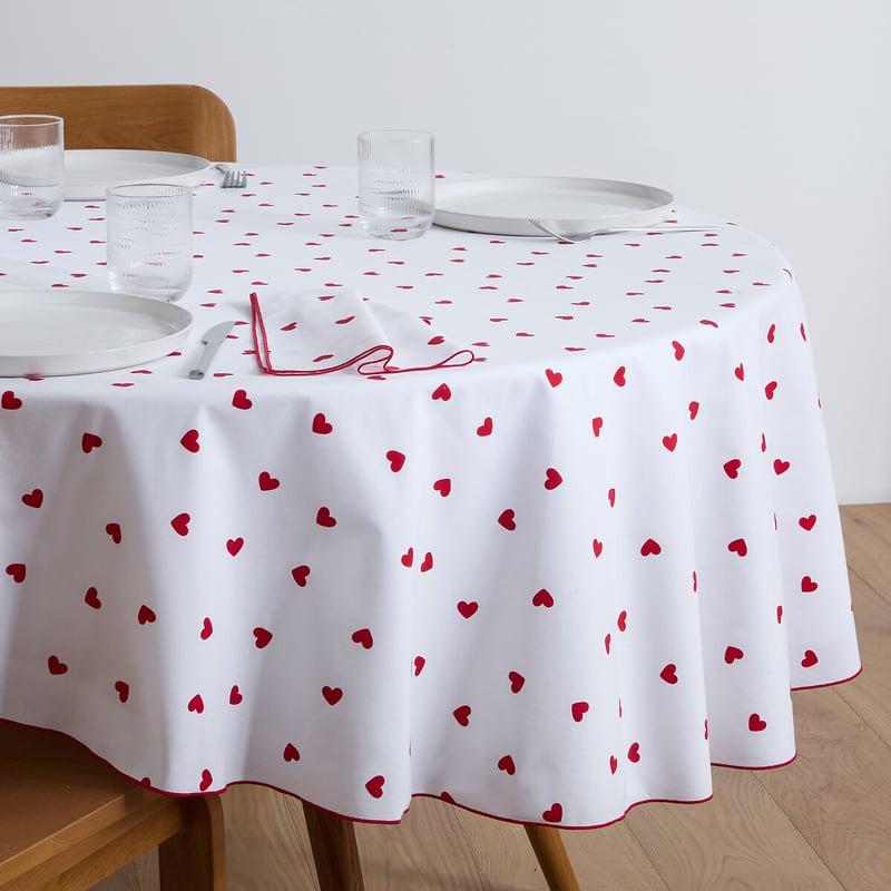 La Redoute Interieurs Runde Tischdecke Aus Baumwolle, Mit Herzchen Bedruckt, Scacco