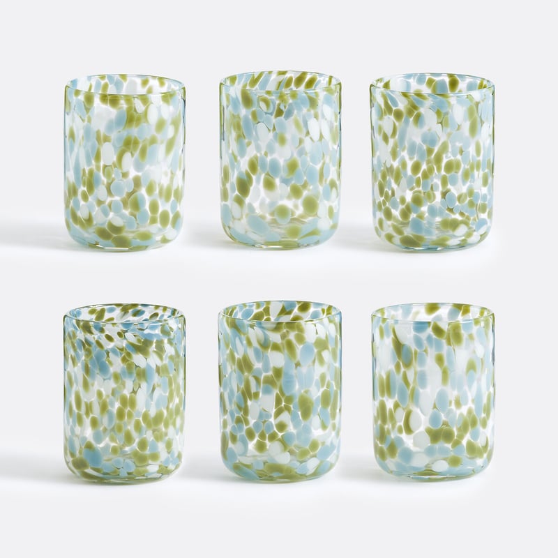 Set Von 6 Wassergläsern Aus Gesprenkeltem Glas, Dotio
