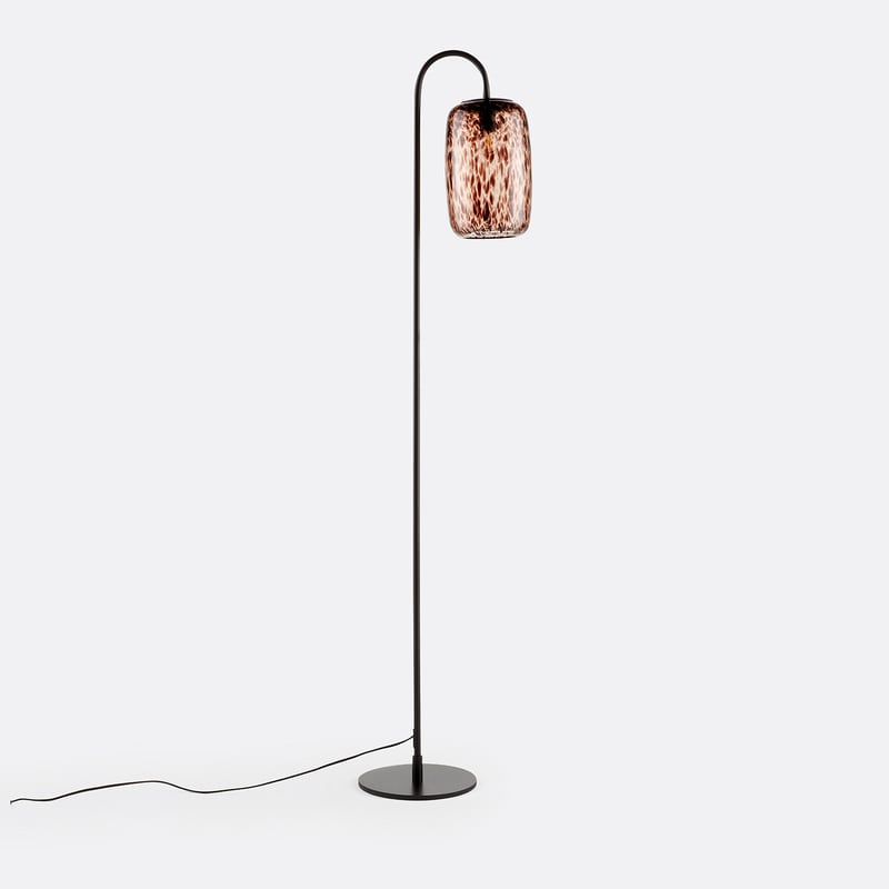 Stehlampe Toleco, Eisen Und Bernsteinfarbenes Glas