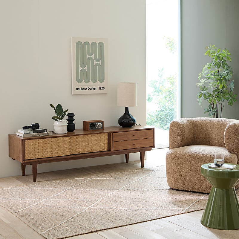 La Redoute Interieurs Tv-/hifi-möbel Dalqui, Aus Nussbaumholz, Furniert Und Mit Rohrgeflecht