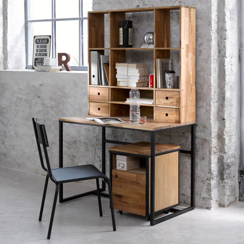 La Redoute Interieurs Schreibtisch Eiche Metallfurniert Stahl Mit Aufsatz Hiba