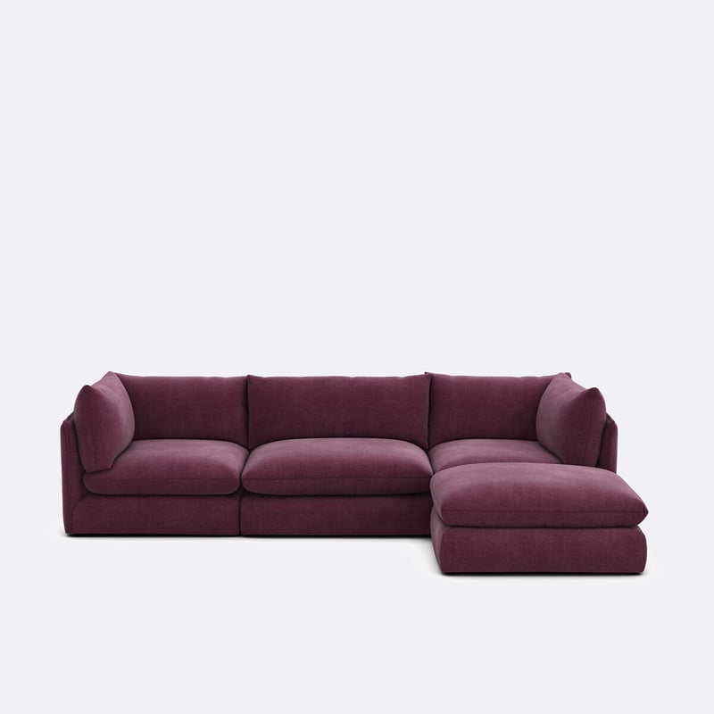Anreihbares 3-sitzer-sofa Mit Hocker, Aus Strukturstoff, Malo