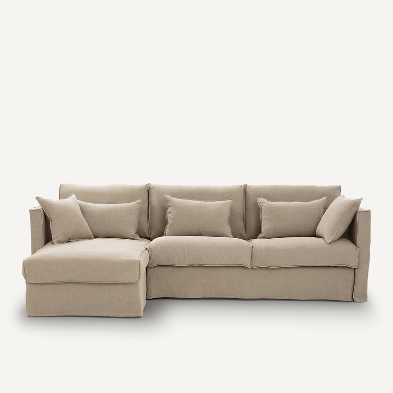 Am.pm Ecksofa, Umwandelbar, Aus Geknittertem Leinen, Camille