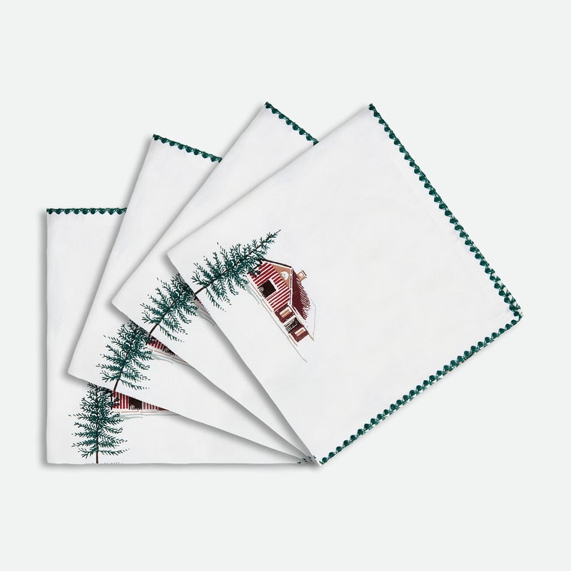 La Redoute Interieurs 4er-set Bedruckte Servietten Snow Country Aus Gewaschener Baumwolle