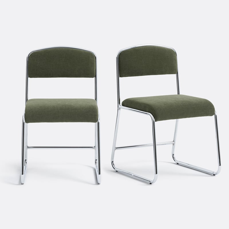 Set Mit 2 Stühlen Aus Chrom Und Stoff, Celestina