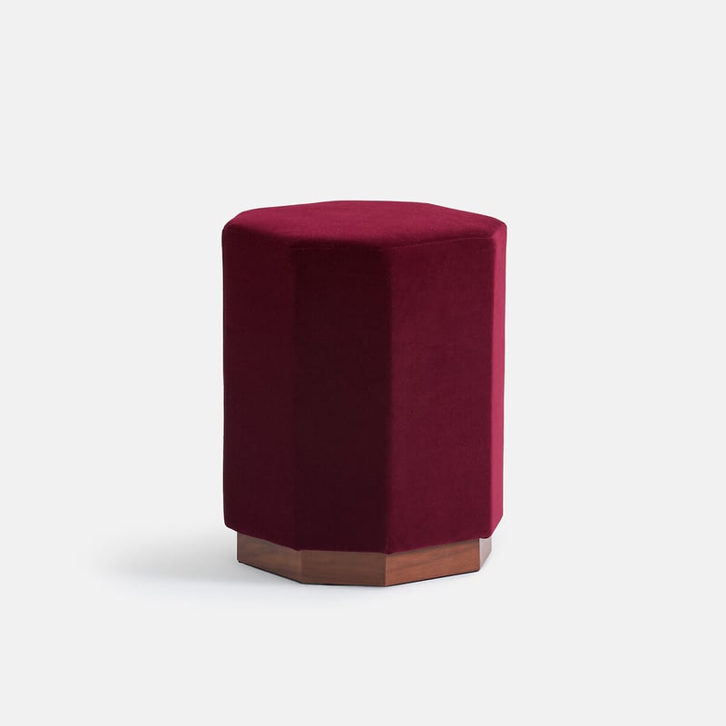 Hocker Thalio Aus Samt, Sockel Aus Nussbaumfurnier, Durchmesser 32,5 Cm