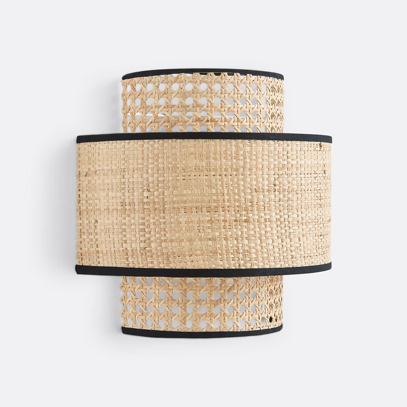 Wandleuchte Dolkie Mit Doppelschirm, Rattan Und Raffia