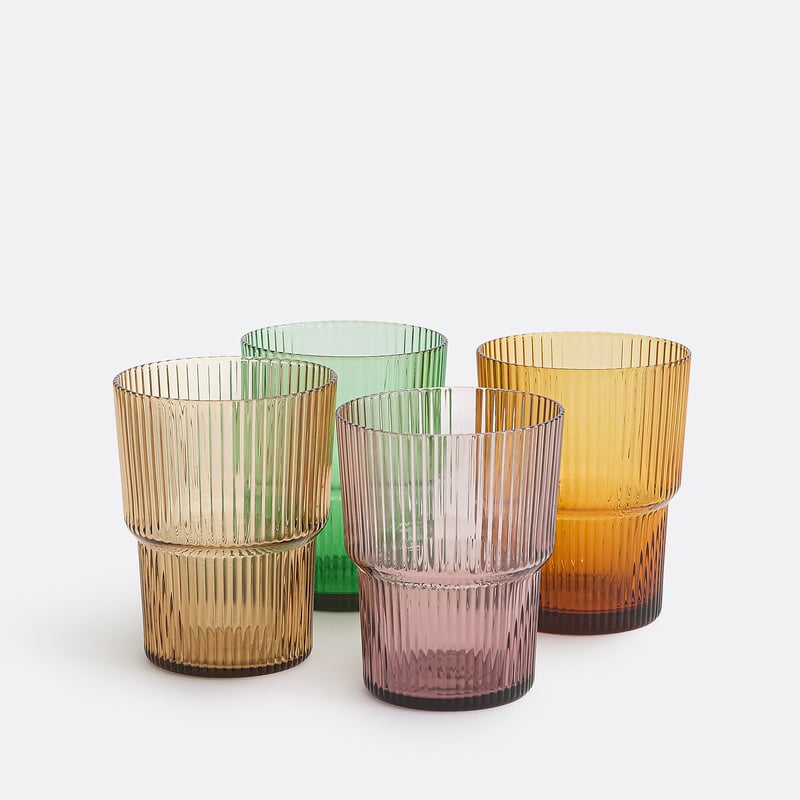 Set Aus 4 Wassergläsern Mit Rillen, Mehrfarbig, Astri