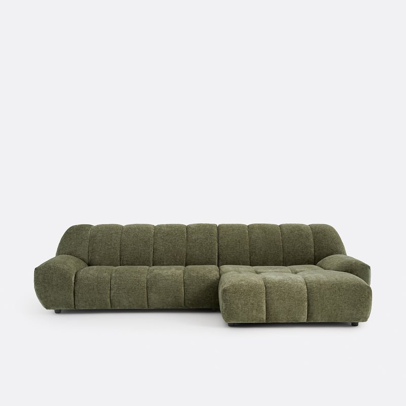 Rechtes Ecksofa, 4-sitzer, Aus Dickem Samt, Nuria