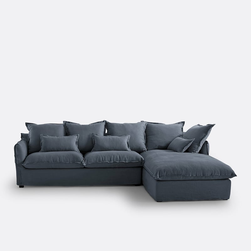 4-sitzer-eckschlafsofa Mit Abnehmbarem Bezug, Aus Crinkle-leinen, Odna