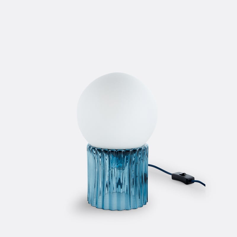 Tischlampe Dima, Farbiges Rillen- Und Opalglas