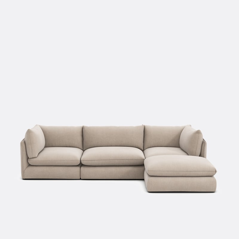 Anreihbares 3-sitzer-sofa Mit Hocker, Aus Strukturstoff, Malo