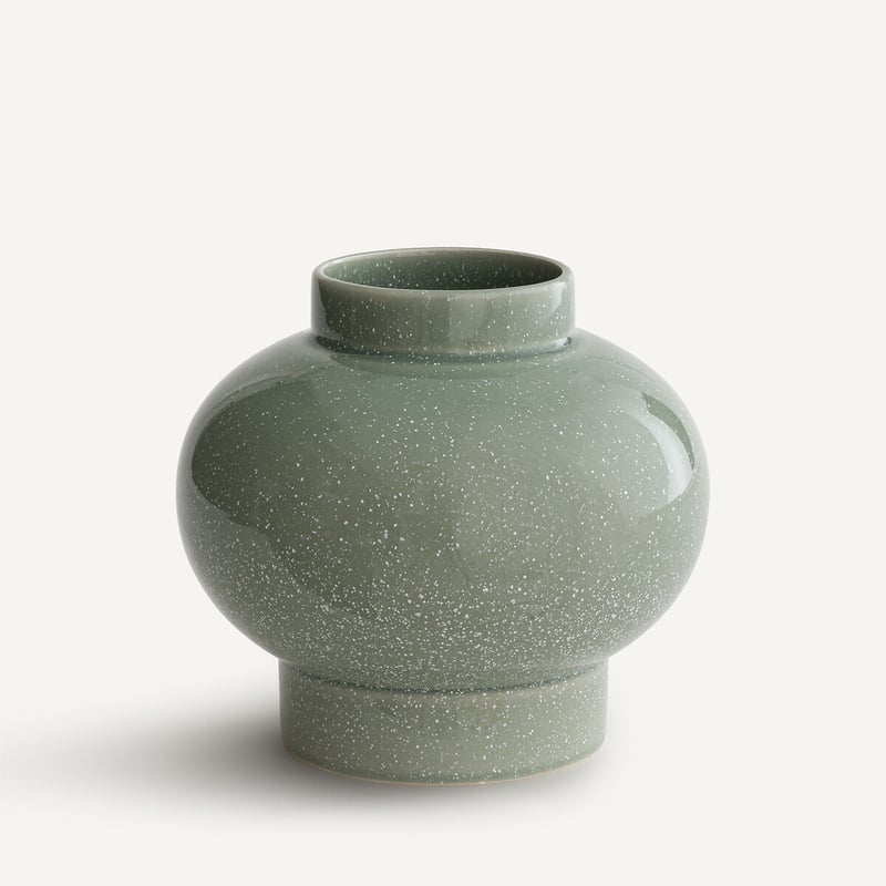 Am.pm Runde Vase Aus Gesprenkelter Glasierter Keramik, Leccia
